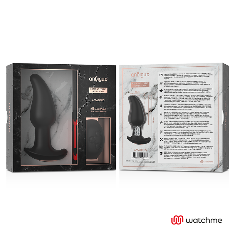 ANBIGUO - WATCHME VIBRADOR PLUG ANAL CONTROL REMOTO CON ROTACIÓN DE PERLAS AMADEUS