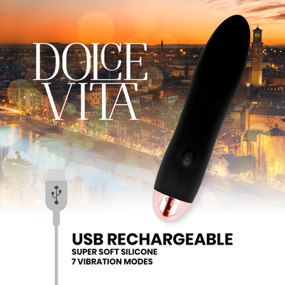 DOLCE VITA - VIBRADOR RECARGABLE CUATRO NEGRO 7 VELOCIDADES