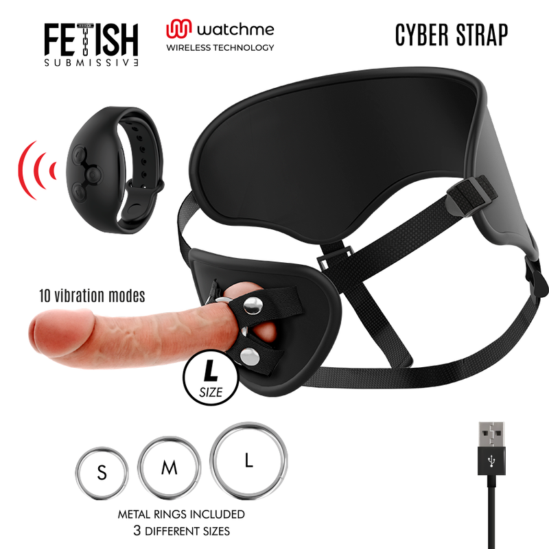 ARNÉS CON DILDO DE CONTROL REMOTO TECNOLOGÍA WATCHME L FETICHE SUBMISSIVE CYBER STRAP