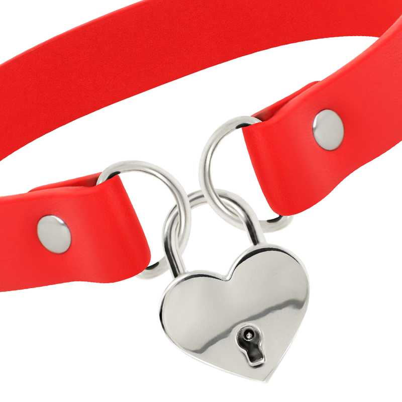 COQUETTE CHIC DESIRE - COLLAR DE CUERO VEGANO ROJO CON ACCESORIO DE CORAZÓN CON LLAVE