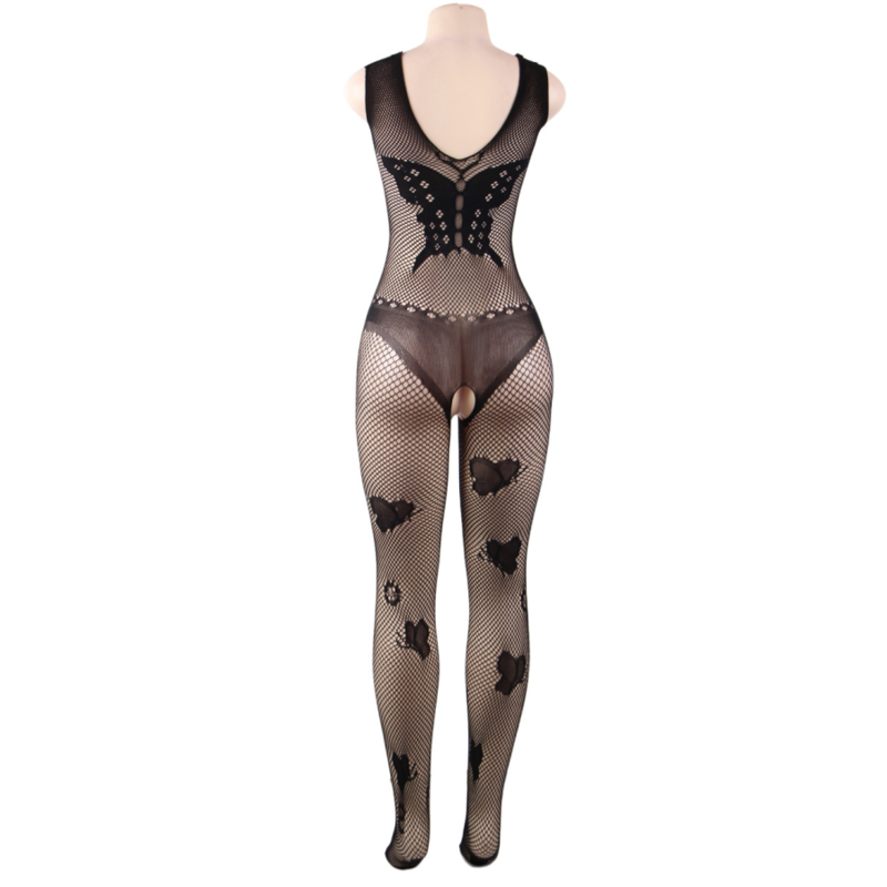 QUEEN LINGERIE - BODYSTOCKING CON MARIPOSAS BORDADAS S/L