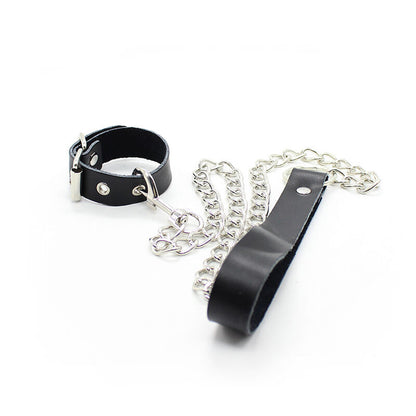 OHMAMA FETISH - COLLAR DE PENE Y CORREA DE CUERO CON CADENA DE METAL