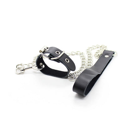 OHMAMA FETISH - COLLAR DE PENE Y CORREA DE CUERO CON CADENA DE METAL