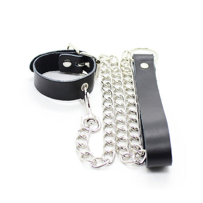 OHMAMA FETISH - COLLAR DE PENE Y CORREA DE CUERO CON CADENA DE METAL