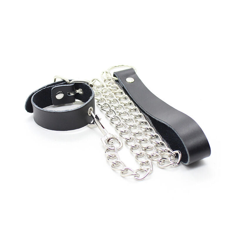 OHMAMA FETISH - COLLAR DE PENE Y CORREA DE CUERO CON CADENA DE METAL