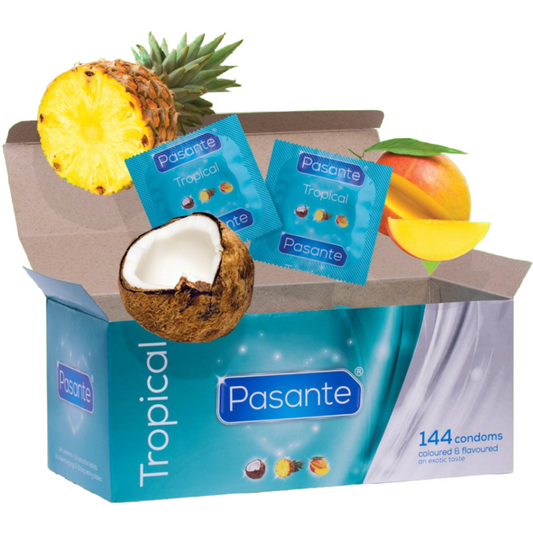 PASANTE - CONDONES SABORES TROPICALES 144 UNIDADES