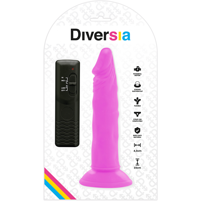 DIVERSIA - DILDO VIBRADOR FLEXIBLE MORADO 23 CM -O- 4,3 CM