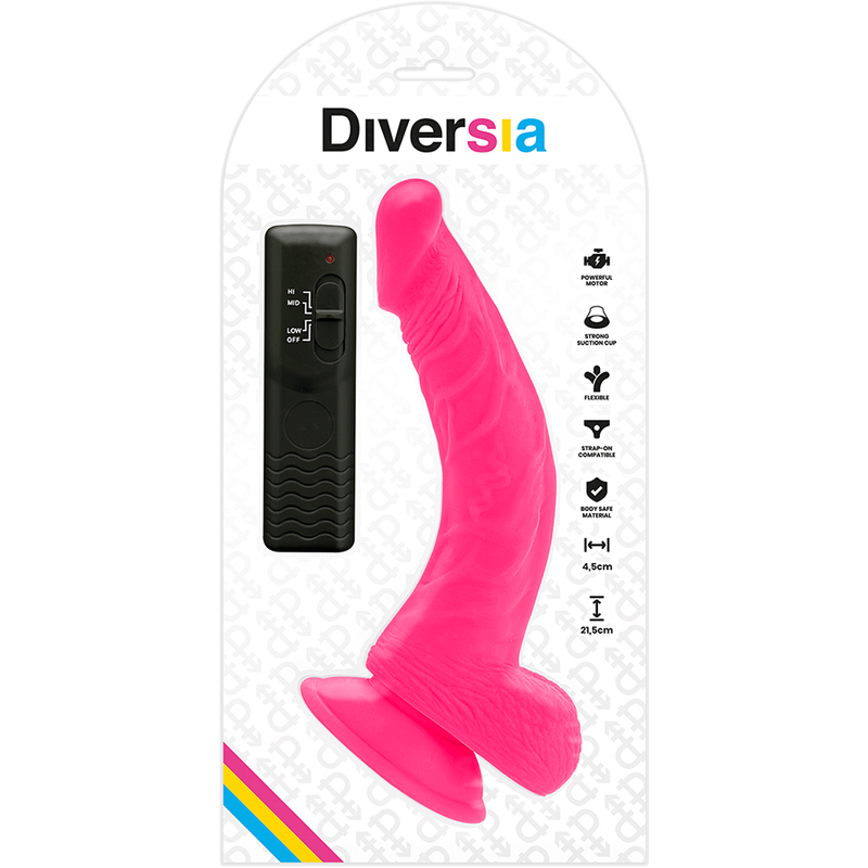 DIVERSIA - DILDO VIBRADOR FLEXIBLE ROSA 21,5 CM -O- 4,5 CM