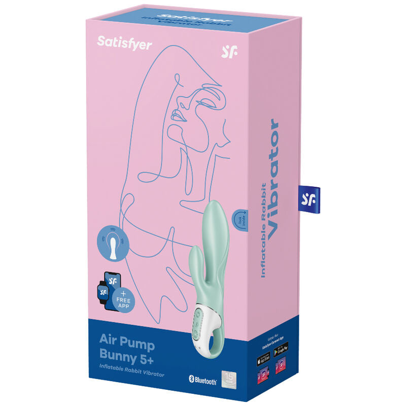 SATISFYER - BOMBA DE AIRE BUNNY 5+ VIBRADOR CONEJO INFLABLE APP VERDE