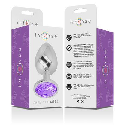 INTENSE - PLUG ANAL DE METAL ALUMINIO CON CRISTAL VIOLETA TALLA L