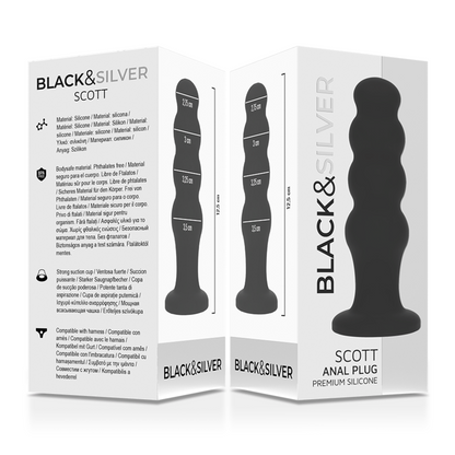 NEGRO Y PLATA - PLUG ANAL DE SILICONA PREMIUM DE SCOTT NEGRO