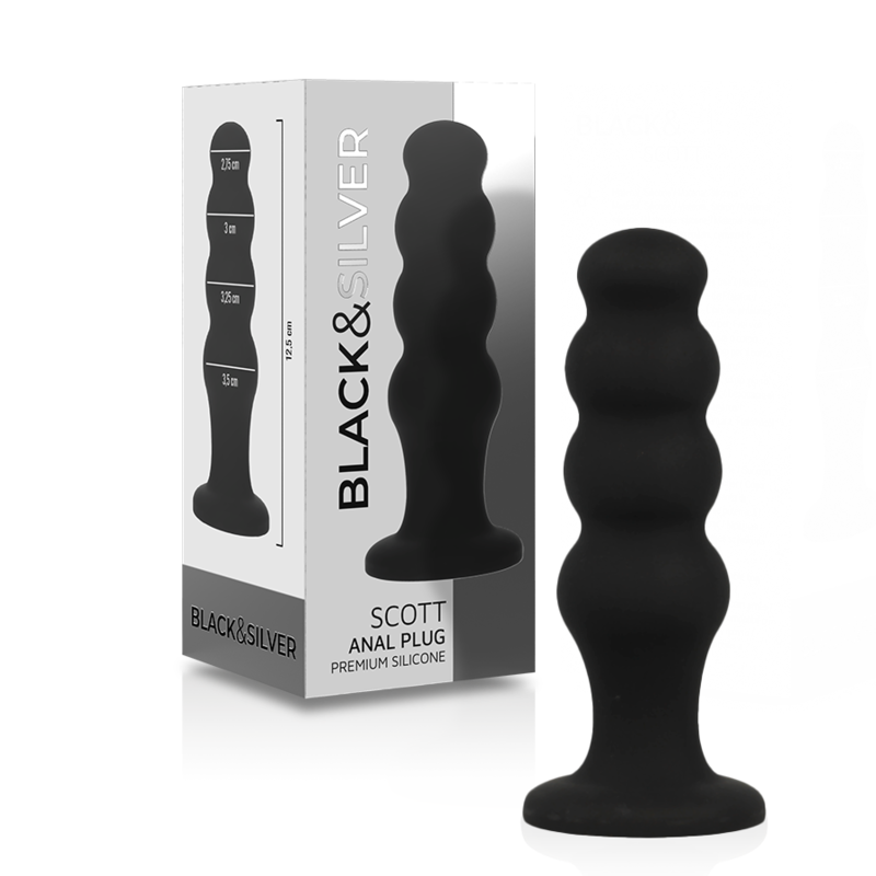 NEGRO Y PLATA - PLUG ANAL DE SILICONA PREMIUM DE SCOTT NEGRO