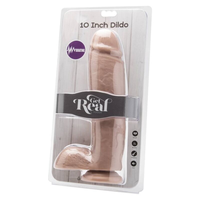 GET REAL - DILDO 25,5 CM CON BOLAS VIBRADOR PIEL