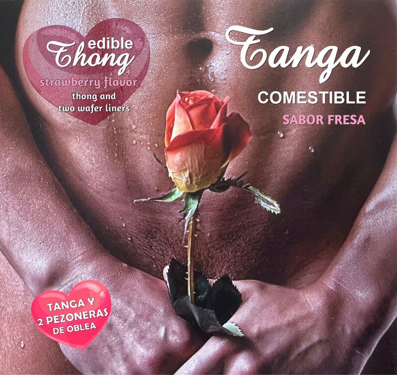 HOTFLOWERS - TANGA PARA HOMBRE + 2 PEZONES DE OBLEA DE FRESA /es/pt/en/fr/it/