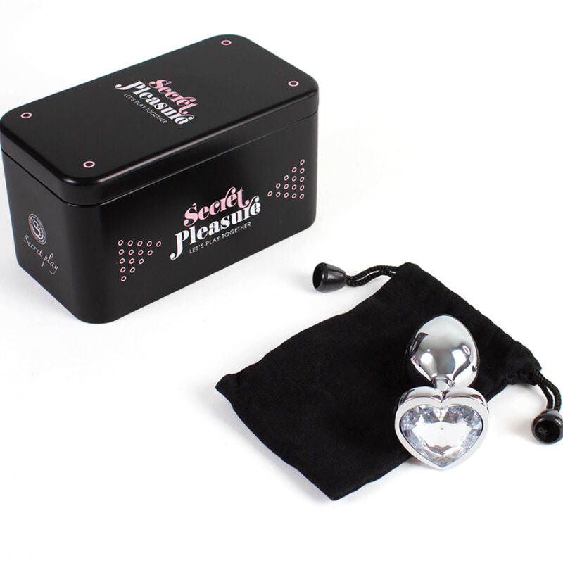 SECRETPLAY - PLUG ANAL DE METAL CORAZÓN DE CRISTAL TRANSPARENTE TAMAÑO PEQUEÑO 7 CM