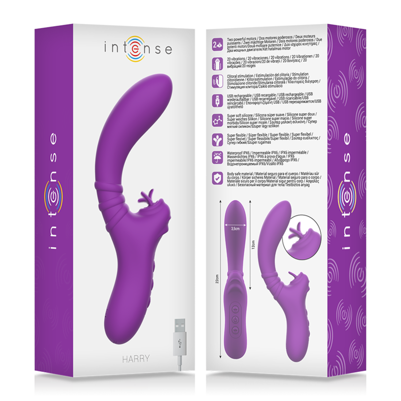 INTENSE - VIBRADOR FLEXIBLE HARRY CON LENGUA MORADA