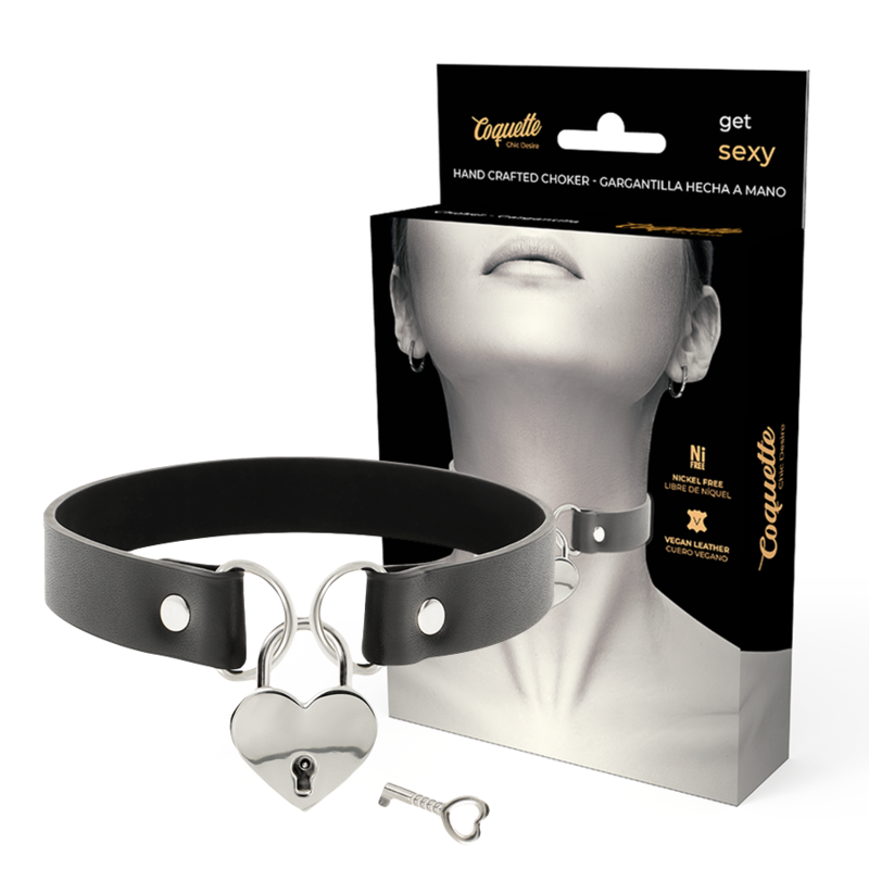 COQUETTE CHIC DESIRE - COLLAR DE CUERO VEGANO CON ACCESORIO DE CORAZÓN CON LLAVE