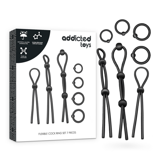 JUGUETES ADICTOS - SET DE ANILLOS PARA EL PENE DE SILICONA FLEXIBLES 7 PIEZAS