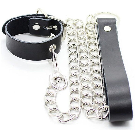 OHMAMA FETISH - COLLAR DE PENE Y CORREA DE CUERO CON CADENA DE METAL