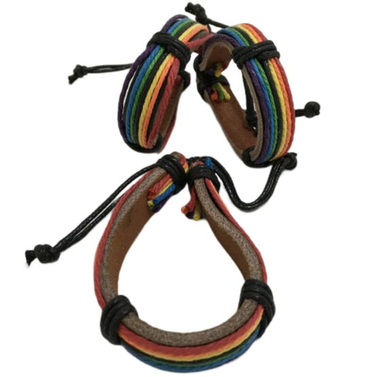 PULSERA DE CUERO MARRÓN BANDERA ORGULLO LGBT