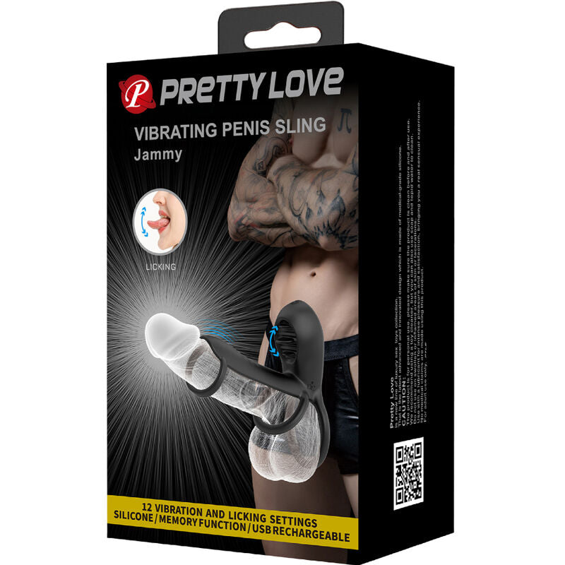 PRETTY LOVE - FUNDA PARA PENE JAMMY 12 VIBRACIONES CON LENGUA DE SILICONA RECARGABLE