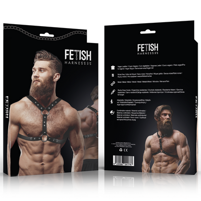 ACTITUD SUMISA FETISH - ARNÉS DE PECHO DE CUERO ECOLÓGICO CON DOBLE SOPORTE Y TACHUELAS PARA HOMBRE