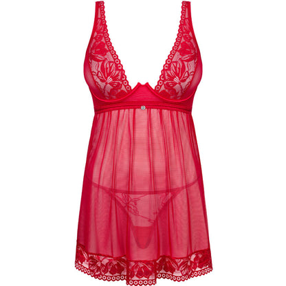 OBSESSIVE - BABYDOLL Y TANGA DE ENCAJE ROJO M/L