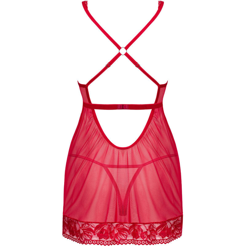 OBSESSIVE - BABYDOLL Y TANGA DE ENCAJE ROJO M/L