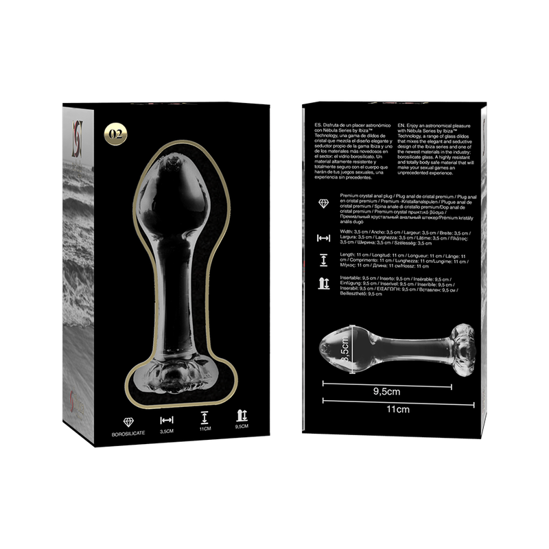 SERIE NEBULA DE IBIZA - MODELO 2 PLUG ANAL CRISTAL BOROSILICATO TRANSPARENTE 11 CM -O- 3,5 CM