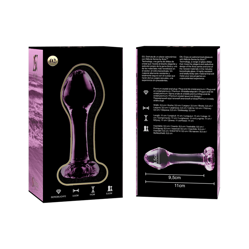 SERIE NEBULA DE IBIZA - MODELO 2 PLUG ANAL CRISTAL BOROSILICATO TRANSPARENTE 11 CM -O- 3,5 CM