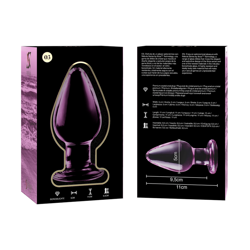 SERIE NEBULA DE IBIZA - MODELO 3 PLUG ANAL CRISTAL BOROSILICATO TRANSPARENTE 11 CM -O- 5 CM