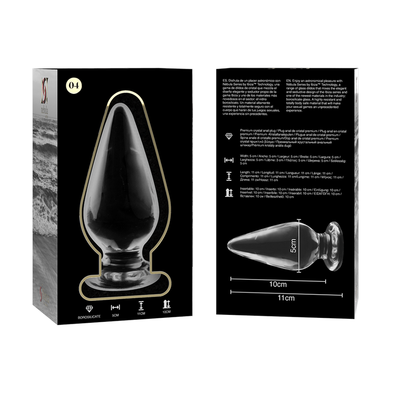 SERIE NEBULA DE IBIZA - MODELO 4 PLUG ANAL CRISTAL BOROSILICATO TRANSPARENTE 11 CM -O- 5 CM