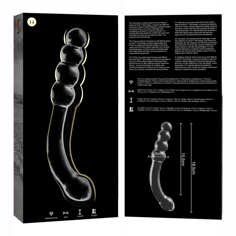 SERIE NEBULA DE IBIZA - MODELO 14 DILDO CRISTAL BOROSILICATO TRANSPARENTE 18,5 CM -O- 3 CM