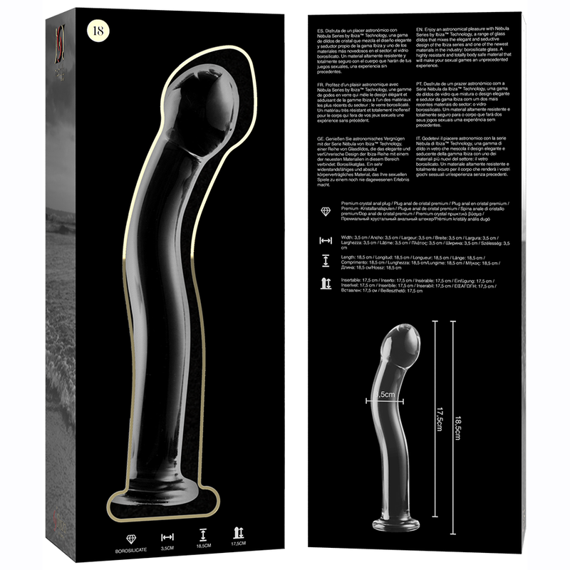 SERIE NEBULA DE IBIZA - MODELO 18 DILDO CRISTAL BOROSILICATO TRANSPARENTE 18,5 CM -O- 3,5 CM