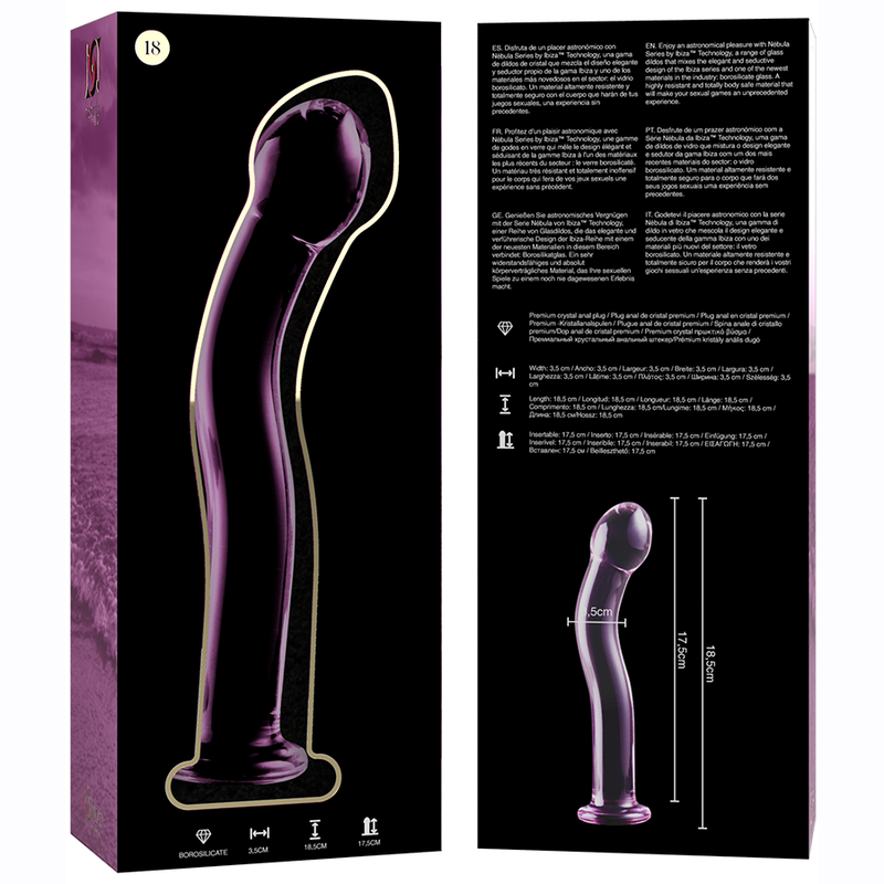 SERIE NEBULA DE IBIZA - MODELO 18 DILDO CRISTAL BOROSILICATO TRANSPARENTE 18,5 CM -O- 3,5 CM