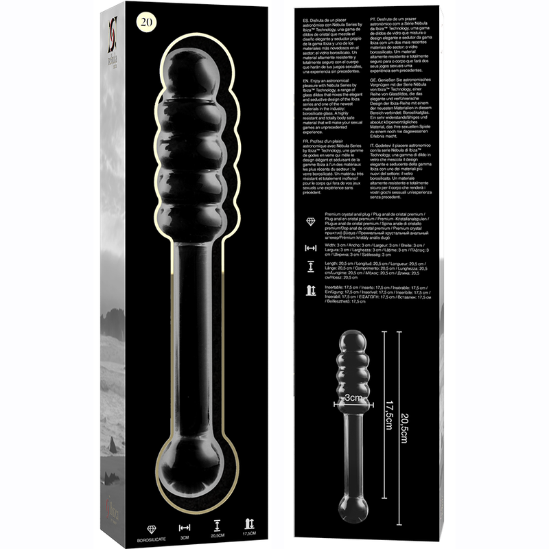 SERIE NEBULA DE IBIZA - MODELO 20 DILDO CRISTAL BOROSILICATO TRANSPARENTE 20,5 CM -O- 3 CM