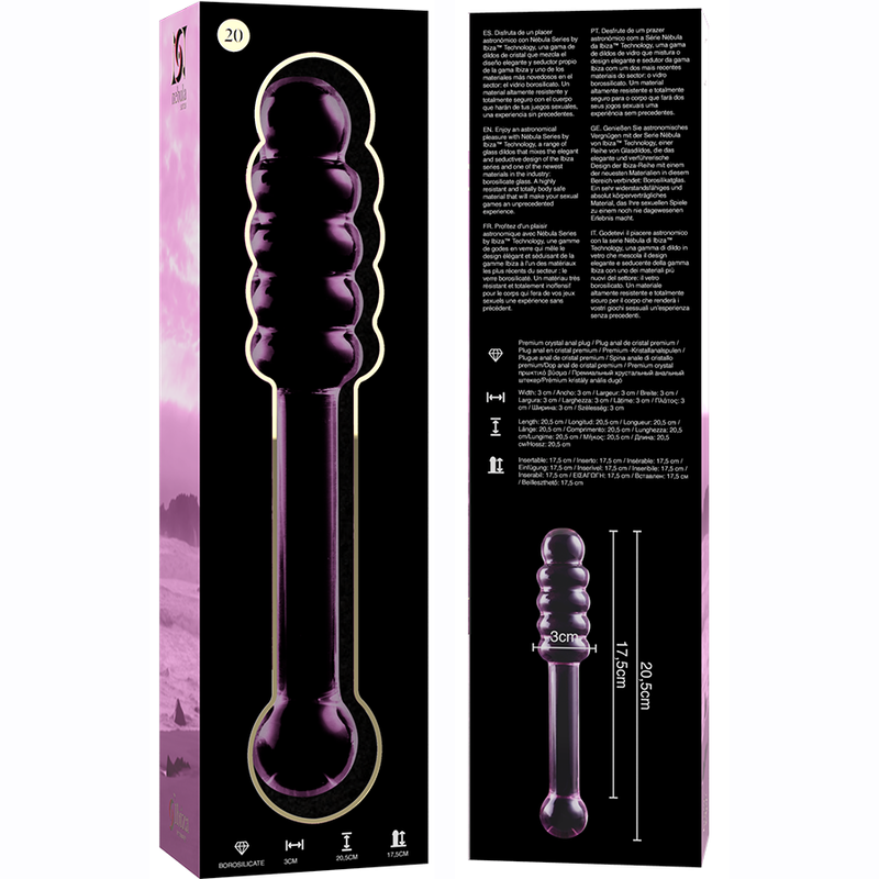 SERIE NEBULA DE IBIZA - MODELO 20 DILDO CRISTAL BOROSILICATO TRANSPARENTE 20,5 CM -O- 3 CM