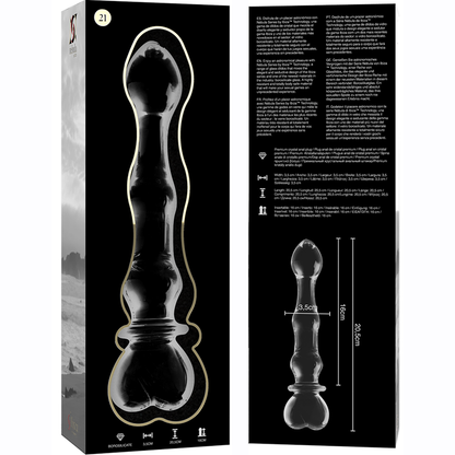 SERIE NEBULA DE IBIZA - MODELO 21 DILDO CRISTAL BOROSILICATO TRANSPARENTE 20,5 CM -O- 3,5 CM