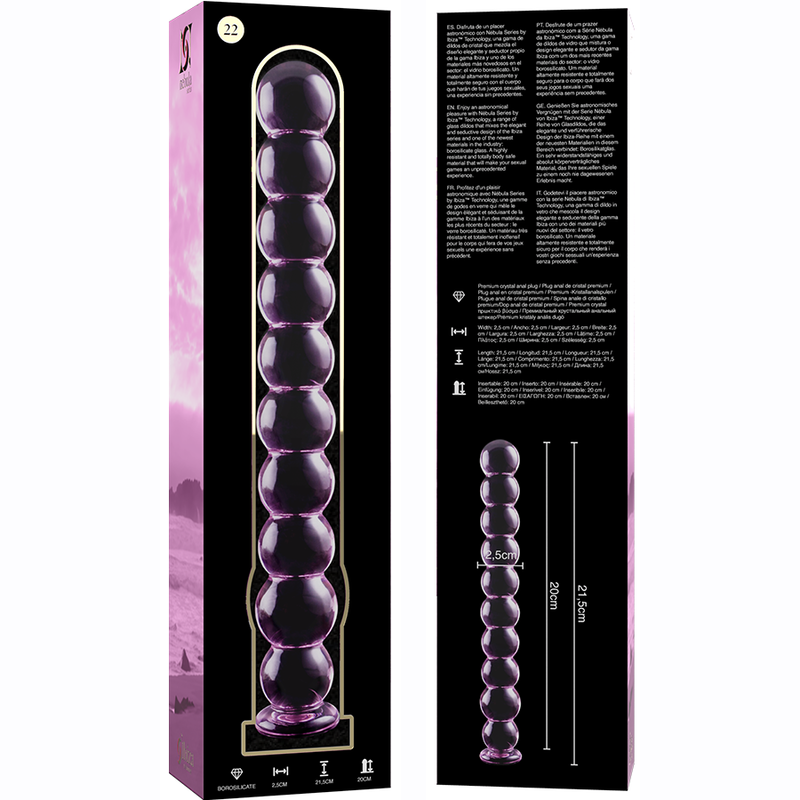 NEBULA SERIES BY IBIZA - MODEL 22 DILDO BOROSILICATE GLASS CLEAR 21.5 CM -O- 2.5 CM