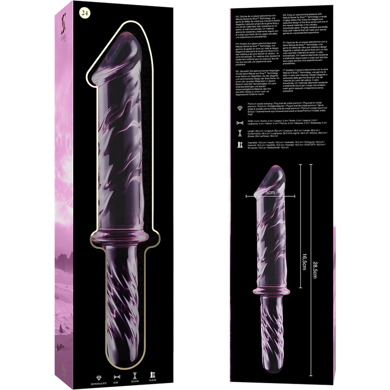 SERIE NEBULA DE IBIZA - MODELO 24 DILDO CRISTAL BOROSILICATO TRANSPARENTE 28,5 CM -O- 5 CM