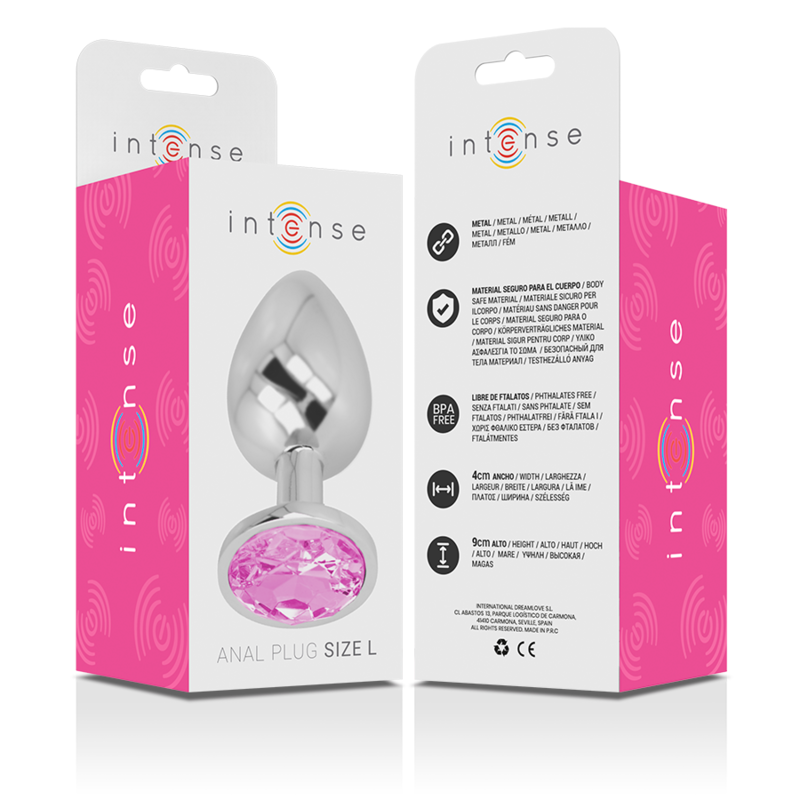 INTENSE - PLUG ANAL DE METAL ALUMINIO CON CRISTAL ROSA TALLA L