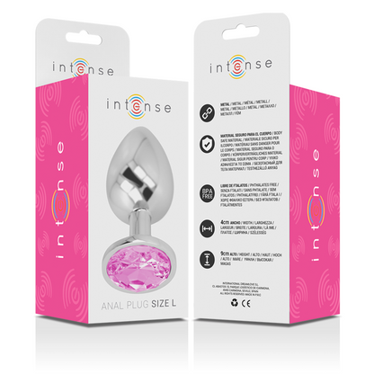 INTENSE - PLUG ANAL DE METAL ALUMINIO CON CRISTAL ROSA TALLA L