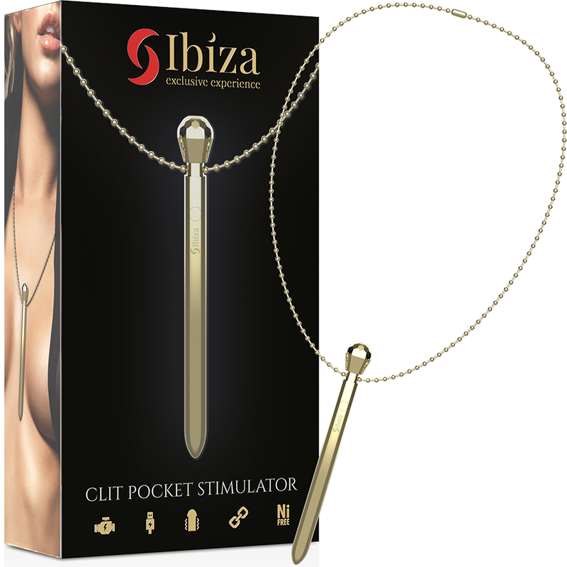 IBIZA - COLLAR ESTIMULADOR DE CLÍTORIS DE BOLSILLO CARGADOR USB 12 MODOS DE VIBRACIÓN DORADO 12,2 X 1,5