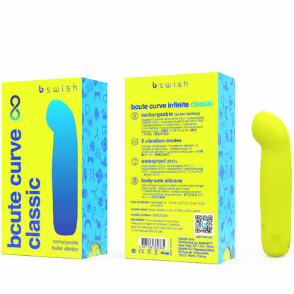 B SWISH - BCUTE CURVE INFINITE CLASSIC RECHARGEABLE SILICONE VIBRATOR YELLOW