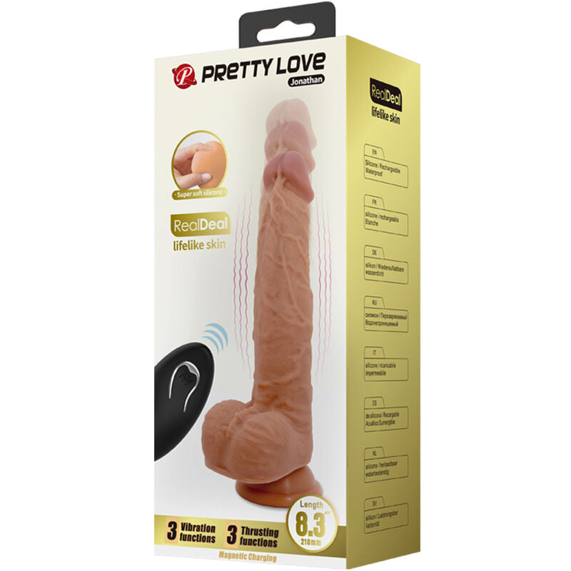 PRETTY LOVE - DILDO DE SILICONA JONATHAN 3 VIBRACIONES + 3 MEDIDAS DE INSERCIÓN CONTROL REMOTO 21 CM