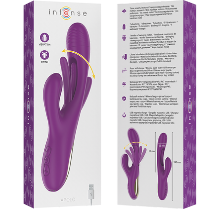 INTENSE - APOLO VIBRADOR MULTIFUNCIÓN RECARGABLE 7 VIBRACIONES CON MOVIMIENTO OSCILANTE MORADO