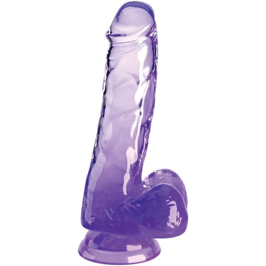 KING COCK - PENE REALISTA TRANSPARENTE CON BOLAS 13,5 CM MORADO