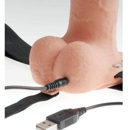 FETISH FANTASY SERIES - ADJUSTABLE HARNESS REALISTIC PENIS WITH BALLS RECHARGEABLE AND VIBRATOR 23 CM