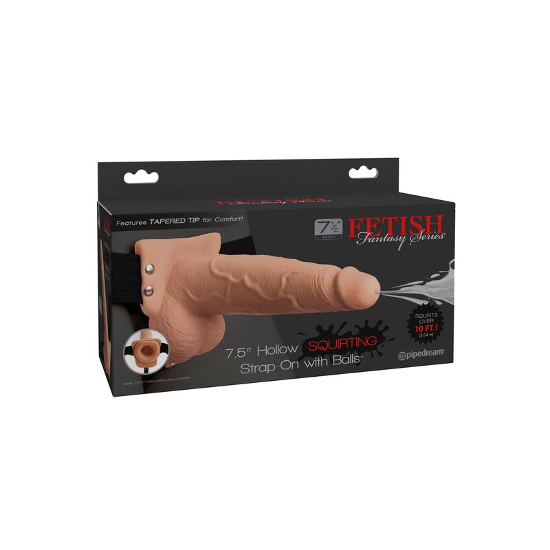 SERIE FETISH FANTASY - ARNÉS AJUSTABLE PENE REALISTA CON BOLAS SQUIRTING 19 CM