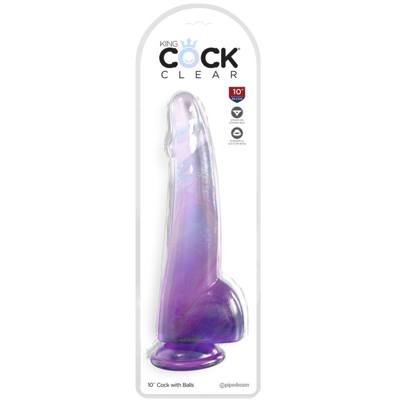 KING COCK - DILDO TRANSPARENTE CON TESTICULOS 19 CM MORADO